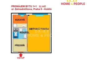 Pronájem bytu 1+1, Praha - Košíře, Zahradníčkova, 31 m2