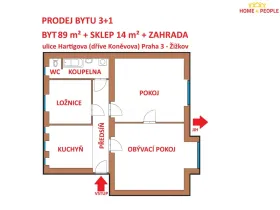 Prodej bytu 3+1, Praha - Žižkov, Hartigova, 89 m2