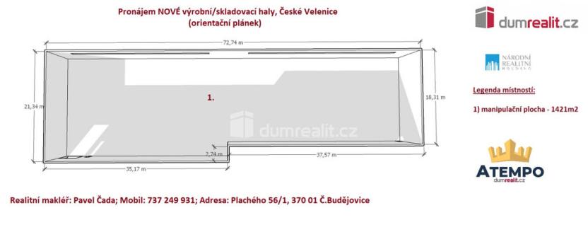 Pronájem výrobních prostor, České Velenice, 1421 m2
