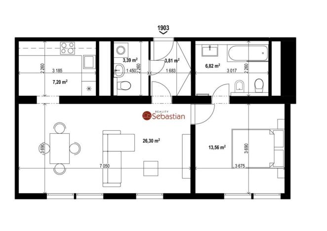 Pronájem bytu 2+1, Teplice - Trnovany, Antonína Sochora, 59 m2