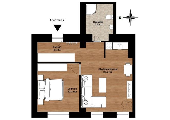 Prodej bytu 2+kk, Křišťanov - Arnoštov, 49 m2