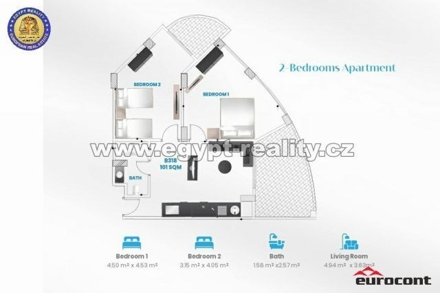 Prodej bytu 3+kk, Hurghada, Egypt, شارع البحر, 87 m2