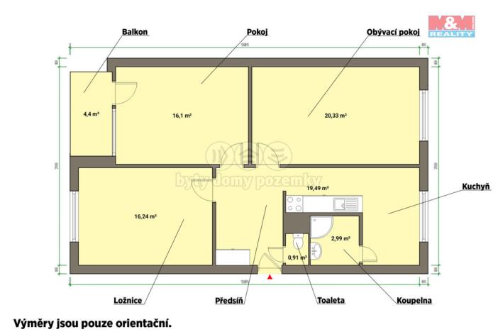Prodej bytu 3+1, Velká Hleďsebe, Tyršova, 74 m2