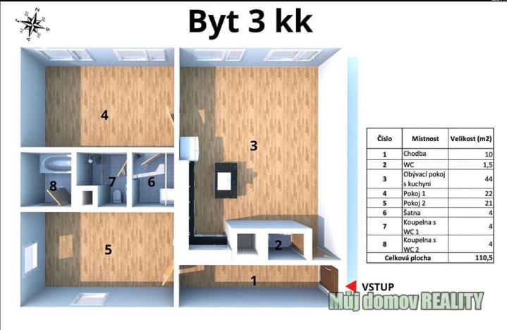 Prodej bytu 3+kk, Praha - Stodůlky, Běhounkova, 110 m2