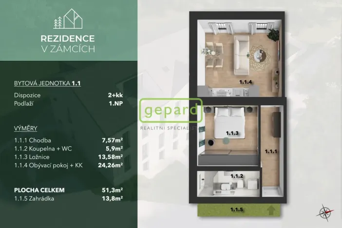 Prodej bytu 2+kk, Praha - Bohnice, V Zámcích, 52 m2
