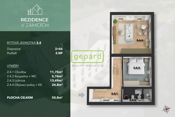 Prodej bytu 2+kk, Praha - Bohnice, V Zámcích, 55 m2