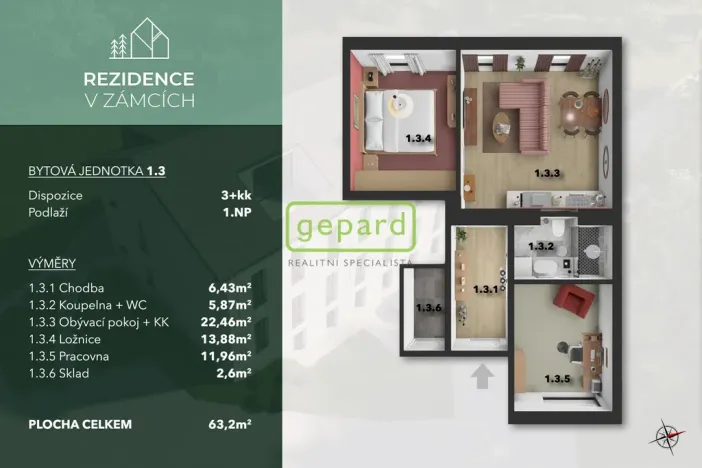 Prodej bytu 3+kk, Praha - Bohnice, V Zámcích, 64 m2
