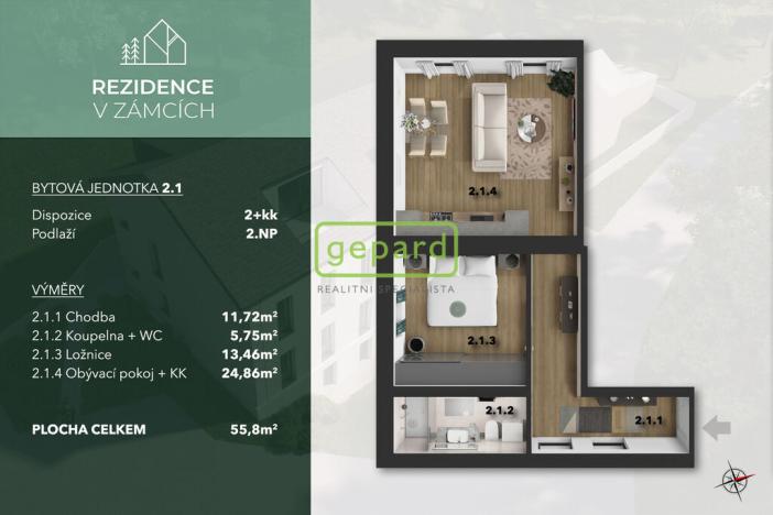 Prodej bytu 2+kk, Praha - Bohnice, V Zámcích, 55 m2