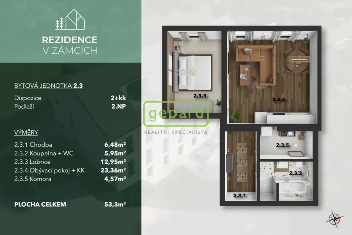Prodej bytu 2+kk, Praha - Bohnice, V Zámcích, 53 m2