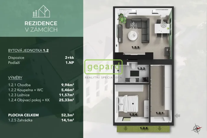 Prodej bytu 2+kk, Praha - Bohnice, V Zámcích, 53 m2