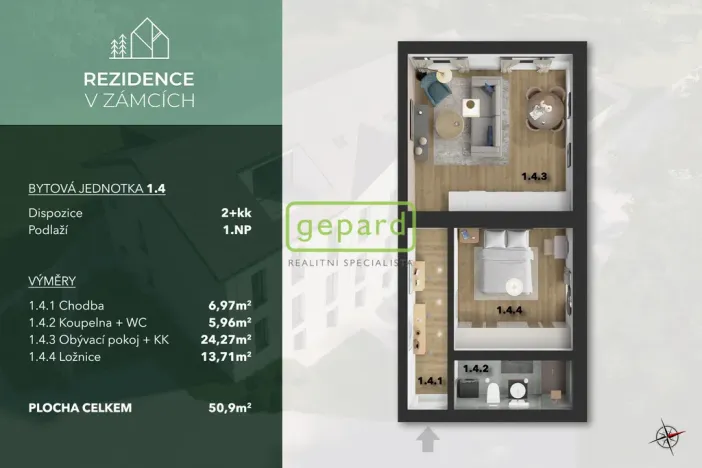 Prodej bytu 2+kk, Praha - Bohnice, V Zámcích, 51 m2