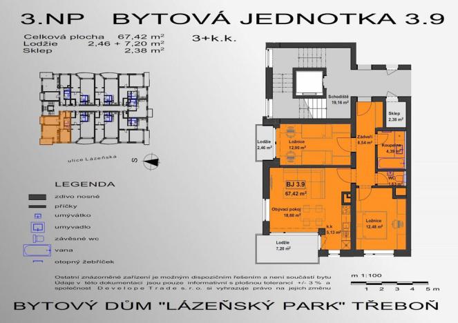 Prodej bytu 3+kk, Třeboň - Třeboň II, Lázeňská, 67 m2