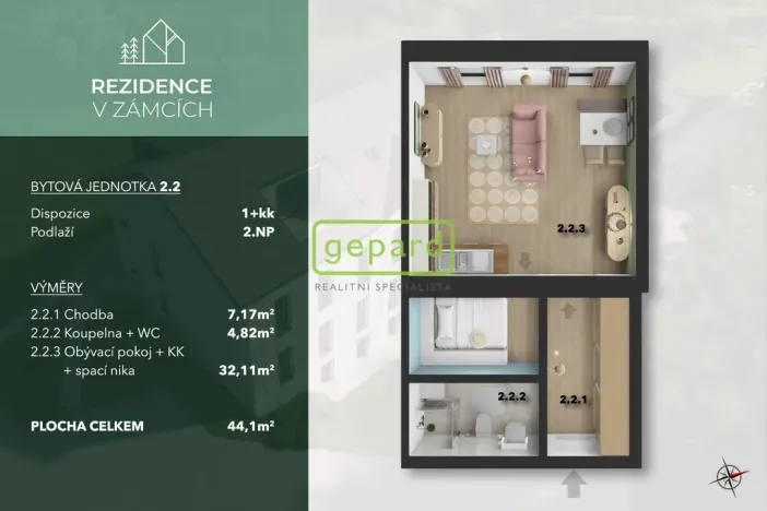 Prodej bytu 1+kk, Praha - Bohnice, V Zámcích, 44 m2