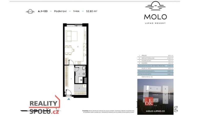 Prodej bytu 1+kk, Lipno nad Vltavou, 47 m2