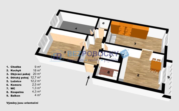 Prodej bytu 3+1, Velké Bílovice, Široká, 103 m2
