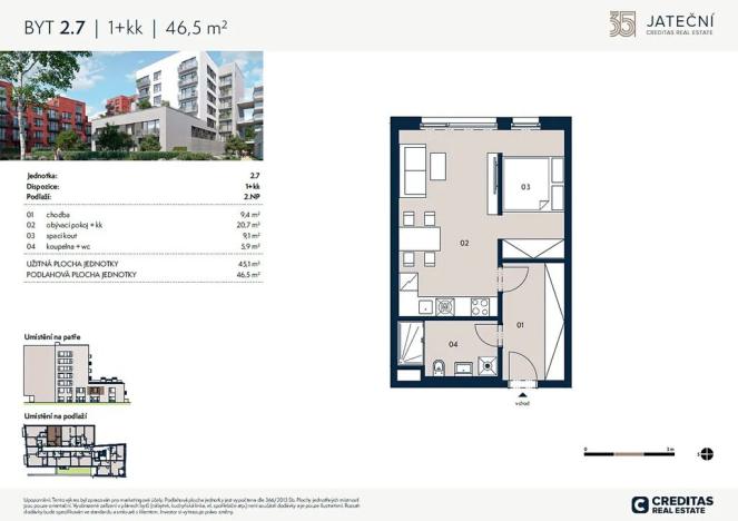 Prodej bytu 1+kk, Praha - Holešovice, Jateční, 46 m2