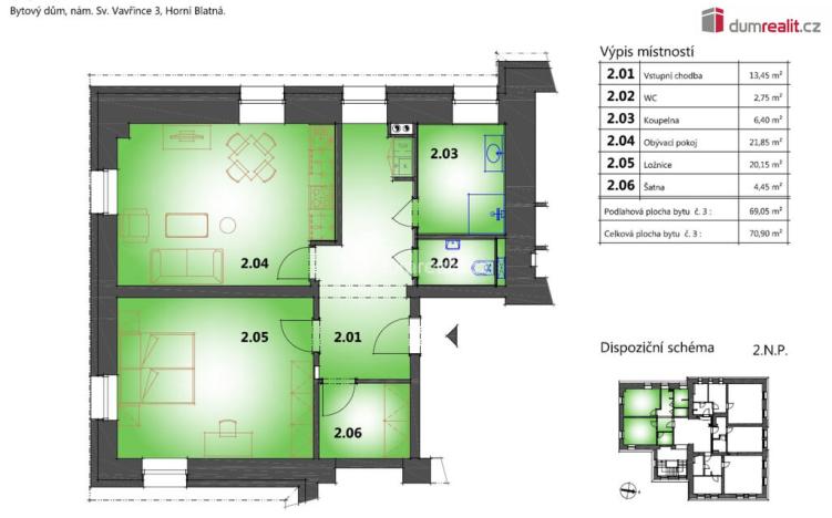 Prodej bytu 2+kk, Horní Blatná, náměstí Sv. Vavřince, 69 m2