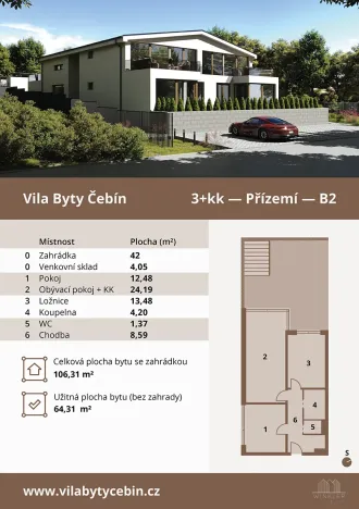 Prodej bytu 3+kk, Čebín, 106 m2