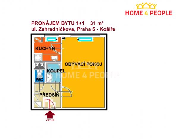 Pronájem bytu 1+1, Praha - Košíře, Zahradníčkova, 31 m2