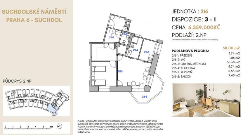 Prodej bytu 3+1, Praha - Suchdol, Suchdolské náměstí, 58 m2