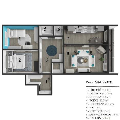 Prodej bytu 3+1, Praha - Modřany, Mádrova, 77 m2