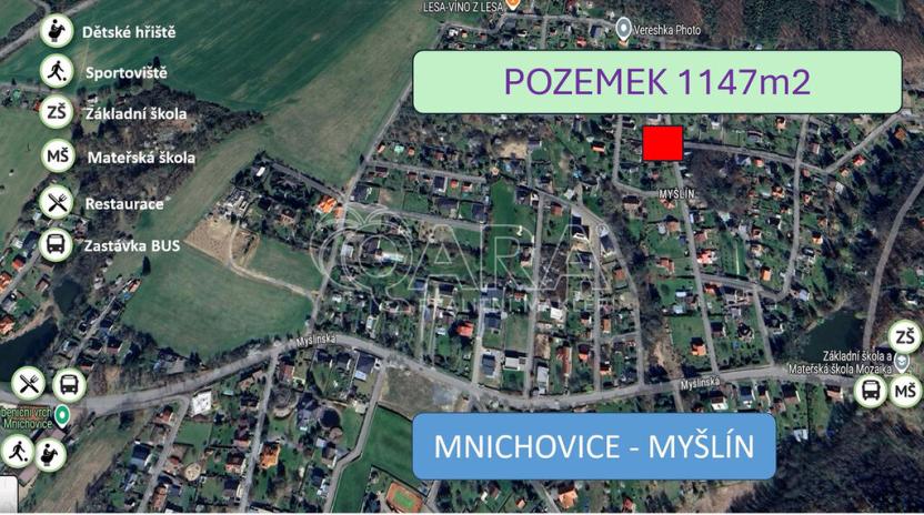 Prodej pozemku pro bydlení, Mnichovice - Myšlín, Hlavní, 1147 m2