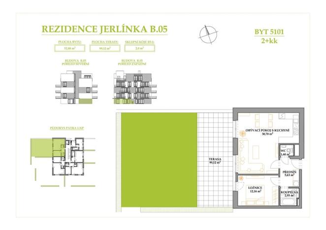 Prodej bytu 2+kk, Brno, Jerlínová, 52 m2