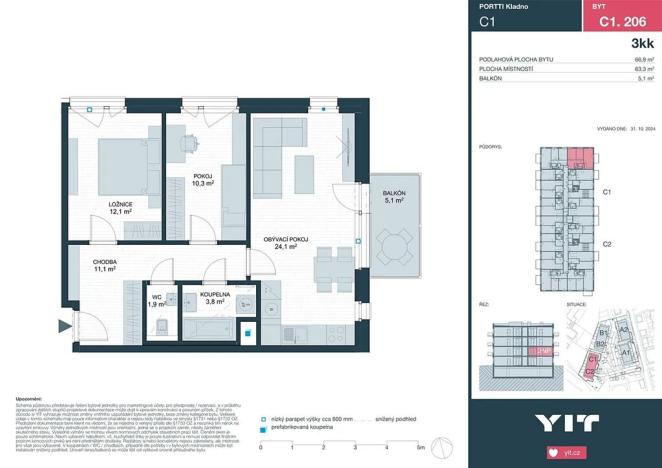 Prodej bytu 3+kk, Kladno, Ke stadionu, 63 m2