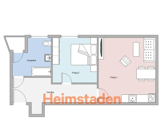 Pronájem bytu 2+kk, Ostrava - Kunčičky, Nadační, 46 m2
