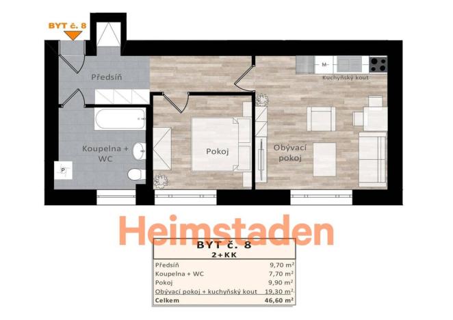 Pronájem bytu 2+kk, Ostrava - Kunčičky, Výhradní, 46 m2
