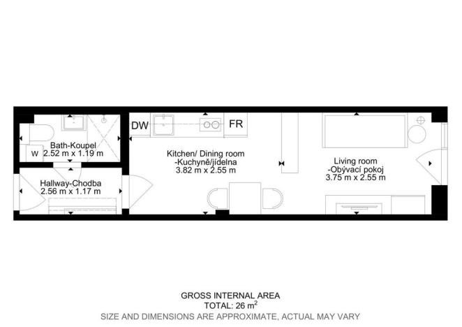 Pronájem bytu 1+kk, Praha - Kyje, Za černým mostem, 25 m2