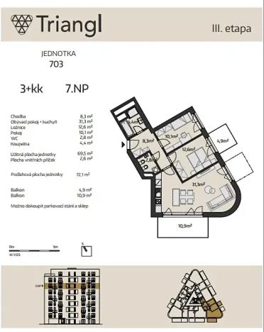 Prodej bytu 3+kk, Brno, Podveská, 72 m2