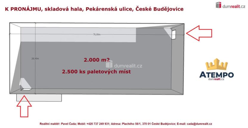 Pronájem skladu, České Budějovice - České Budějovice 4, Pekárenská, 2000 m2