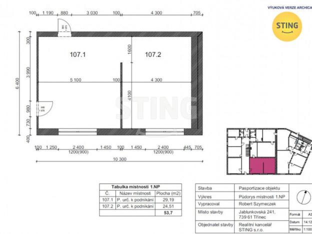 Pronájem kanceláře, Třinec, Jablunkovská, 52 m2