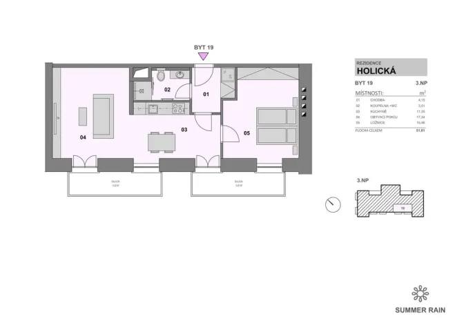 Pronájem bytu 2+kk, Olomouc - Hodolany, Holická, 52 m2