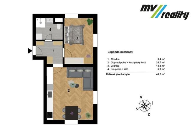 Prodej bytu 2+kk, Mcely, 49 m2