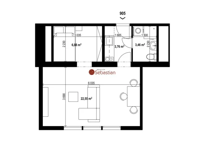 Pronájem bytu 1+1, Teplice - Trnovany, Antonína Sochora, 36 m2