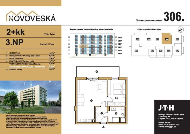 Prodej bytu 2+kk, Teplice, Novoveská, 58 m2
