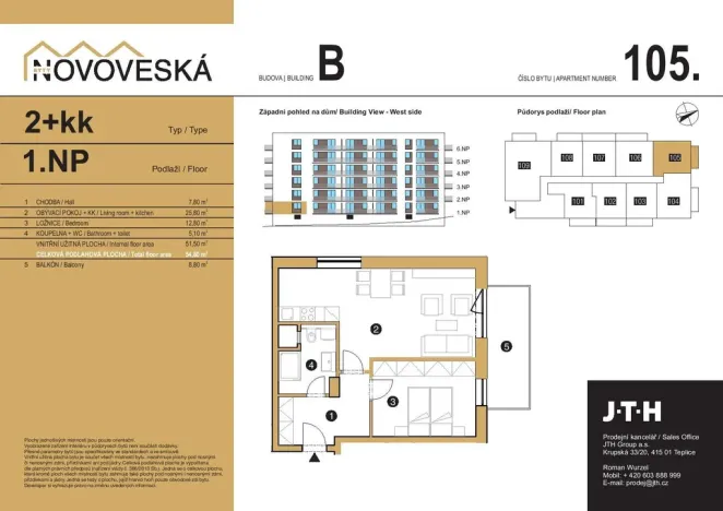 Prodej bytu 2+kk, Teplice, Novoveská, 54 m2