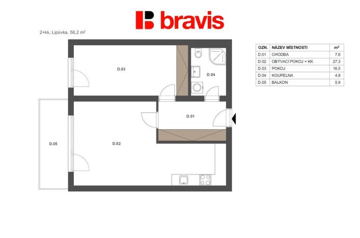 Prodej bytu 2+kk, Lipůvka, 56 m2