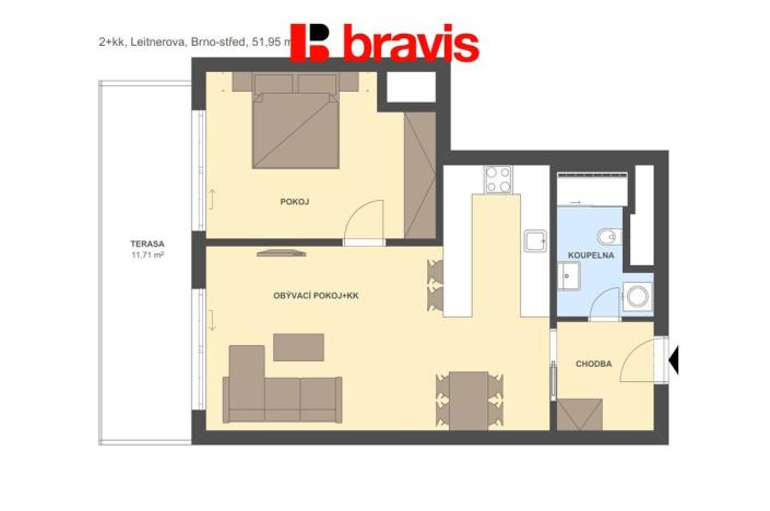 Pronájem bytu 2+kk, Brno - Staré Brno, Leitnerova, 54 m2