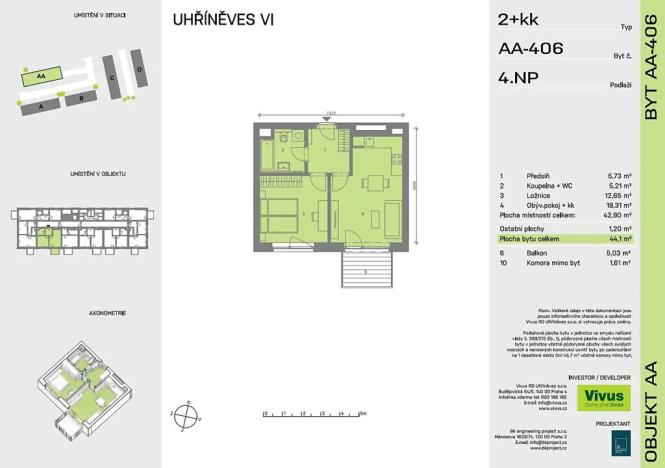 Prodej bytu 2+kk, Praha - Uhříněves, 46 m2