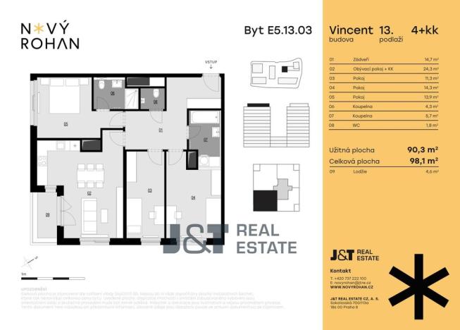 Prodej bytu 4+kk, Praha - Karlín, Libeňský ostrov, 90 m2