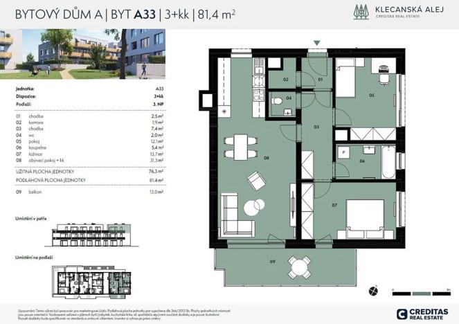 Prodej bytu 3+kk, Klecany, Topolová, 81 m2
