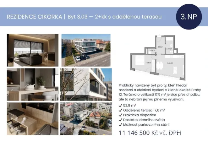 Prodej bytu 2+kk, Praha - Modřany, Na Cikorce, 52 m2