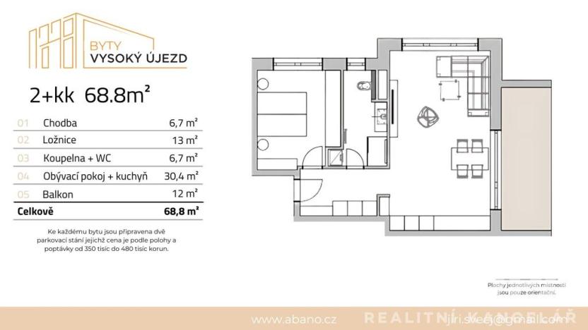 Prodej bytu 2+kk, Vysoký Újezd, Ke Kuchaři, 69 m2