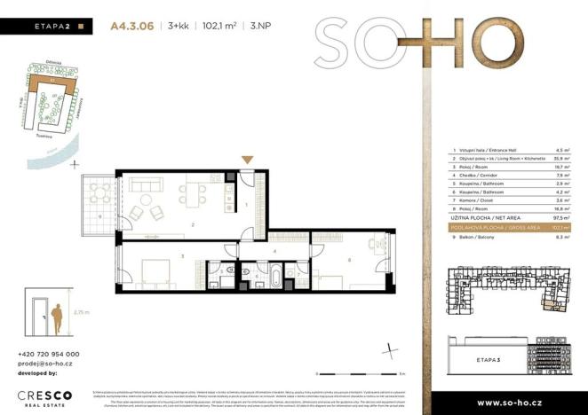 Prodej bytu 3+kk, Praha - Holešovice, Jankovcova, 102 m2
