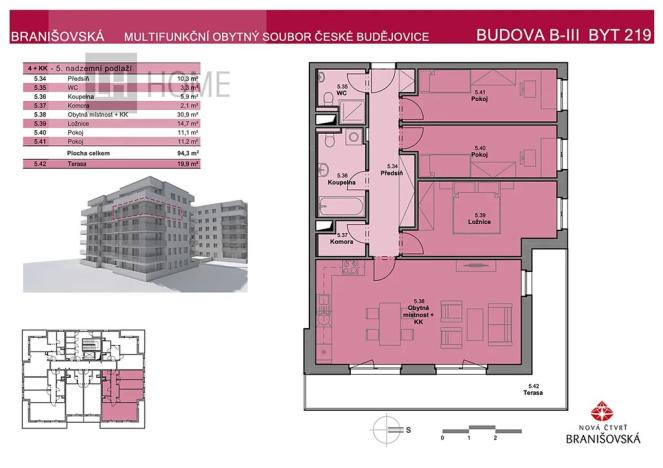 Prodej bytu 4+kk, České Budějovice, Branišovská, 94 m2