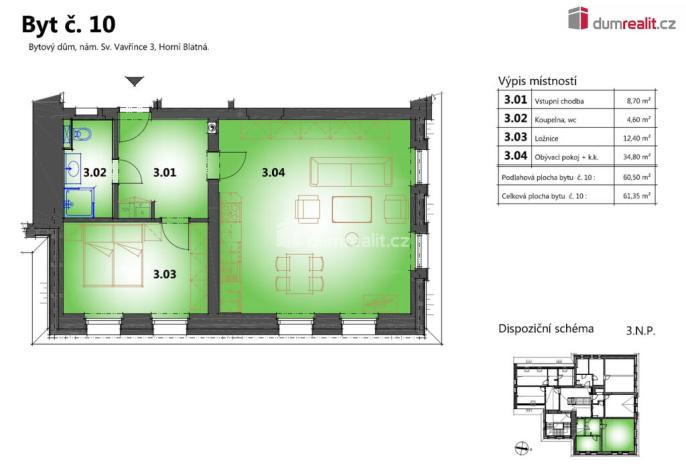 Prodej bytu 2+kk, Horní Blatná, náměstí Sv. Vavřince, 60 m2