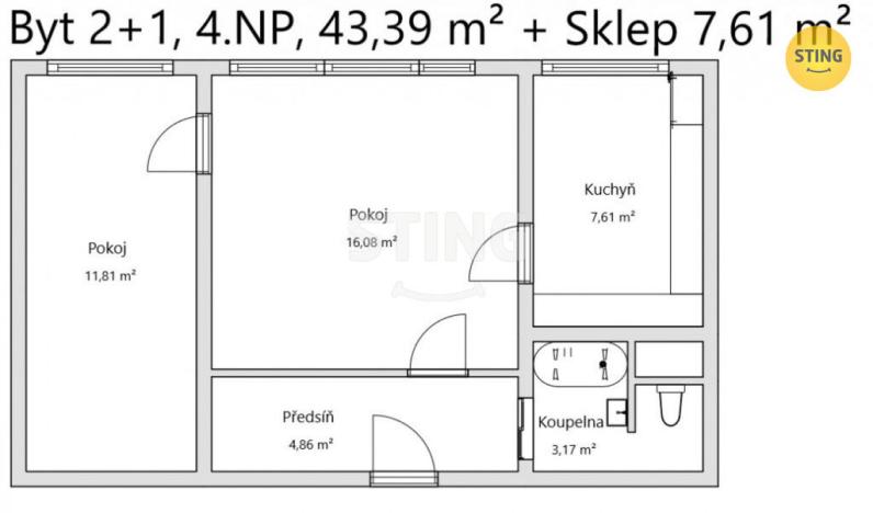 Prodej bytu 2+1, Uherské Hradiště, Derflanská, 44 m2